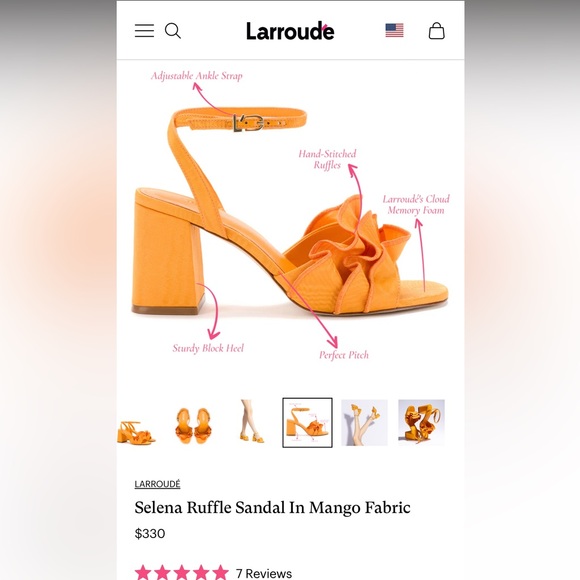 NEW Larroude Orange Selena Ruffle Sandal NWB - Picture 9 of 13